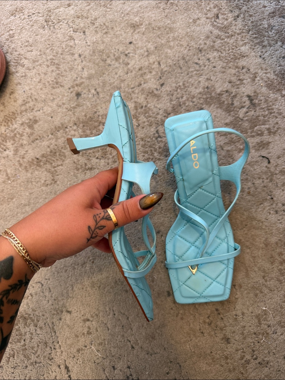 Aldo Light Blue Strappy Quilted Square-Toe Heels